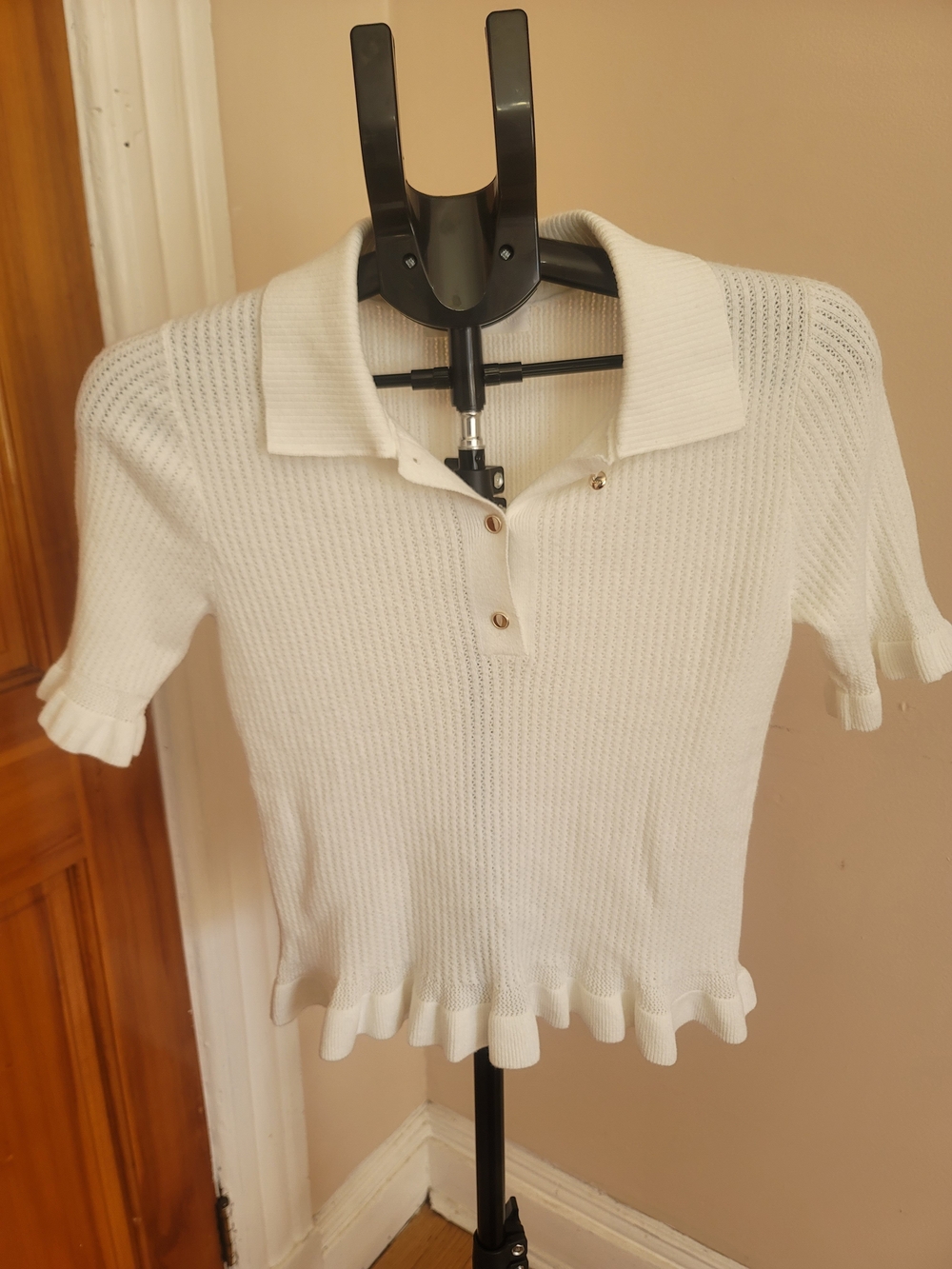 Adyson Parker White Short-Sleeve Ruffle-Hem Polo